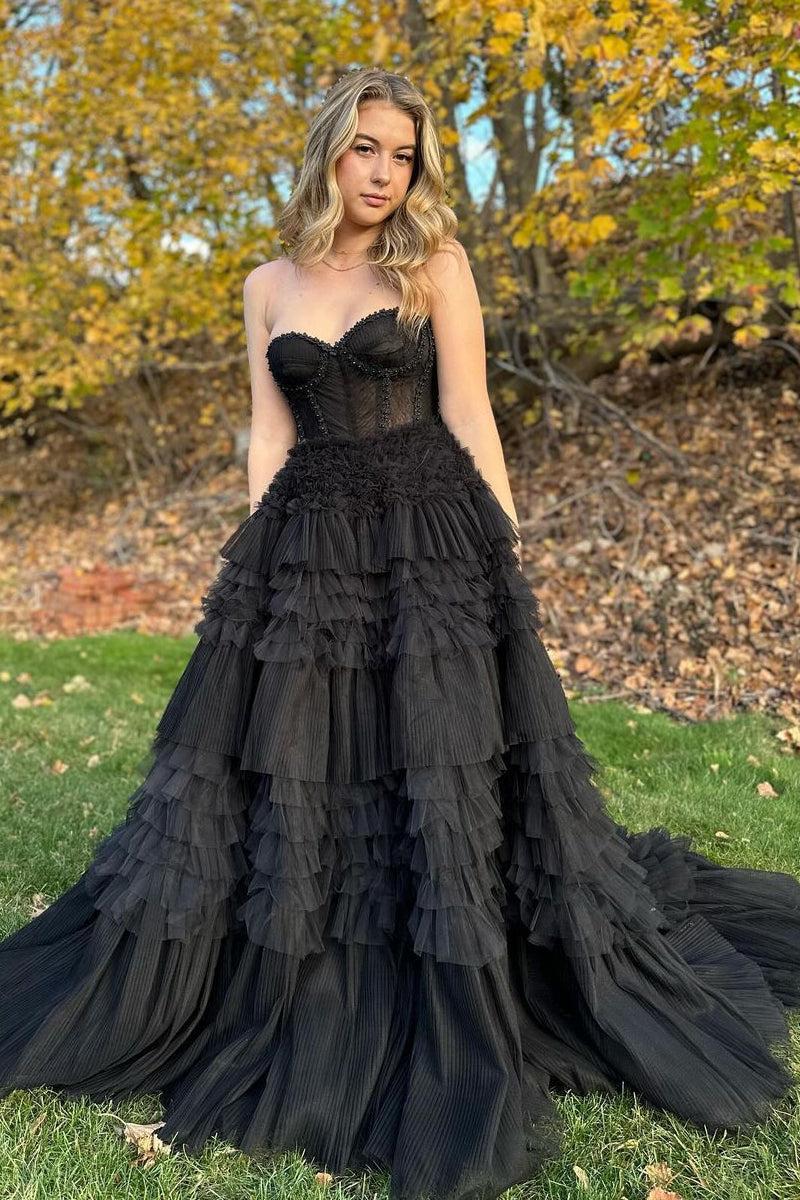 Blushing Pink Prom Dress Tulle Ruffle Layers Lace Up Back A Line Evening Dress