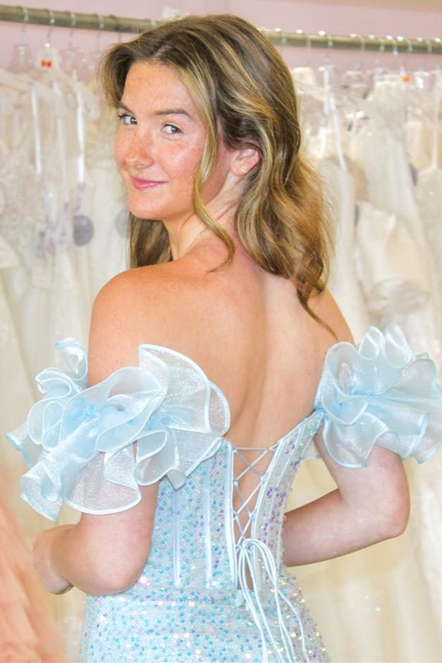 Bodycon Homecoming Dress Chic Off the Shoulder Style Blue Iridescent Sequin Short Party Cocktail Dress