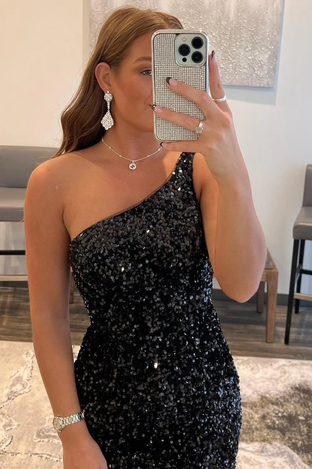 Bodycon Homecoming Dress Fitting Sequin one shoulder Style Short Party Cocktail Dress
