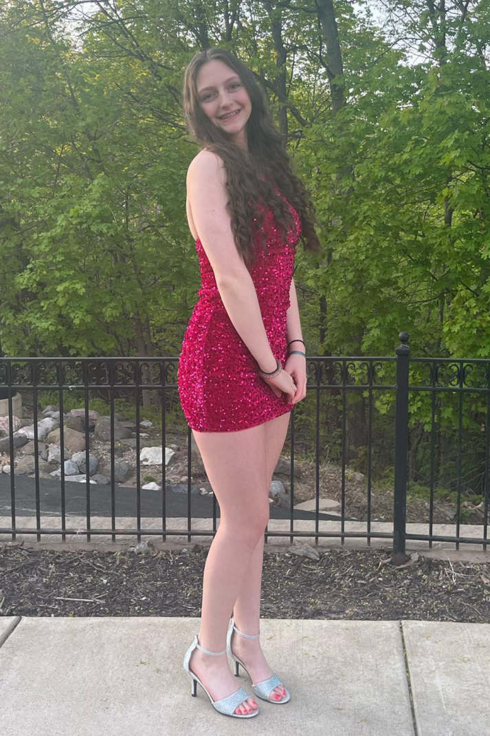 Bodycon Homecoming Dress Fitting Sequin one shoulder Style Short Party Cocktail Dress