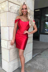 Bodycon Homecoming Dress Off the Shoulder Satin Short Party Cocktail Dress