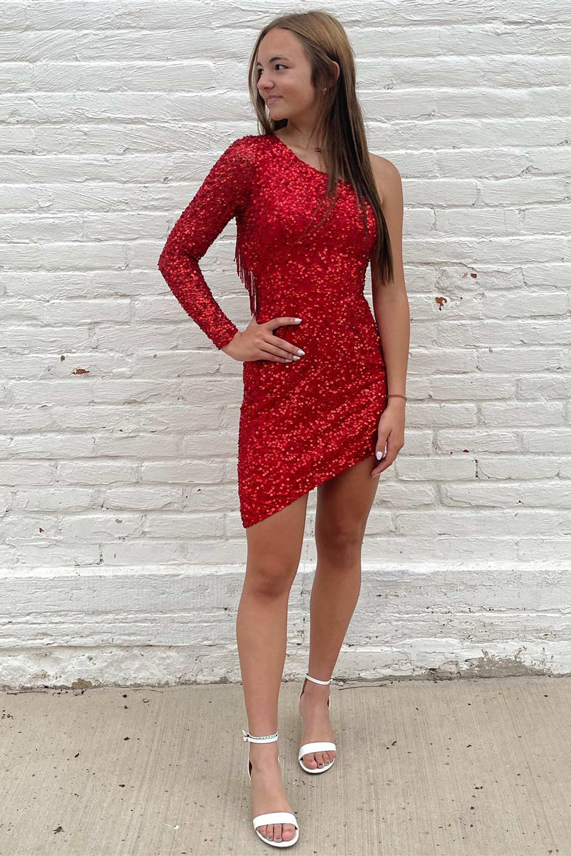 Bodycon Homecoming Dress One Shoulder Tassel Back Party Short Party Cocktail Dress