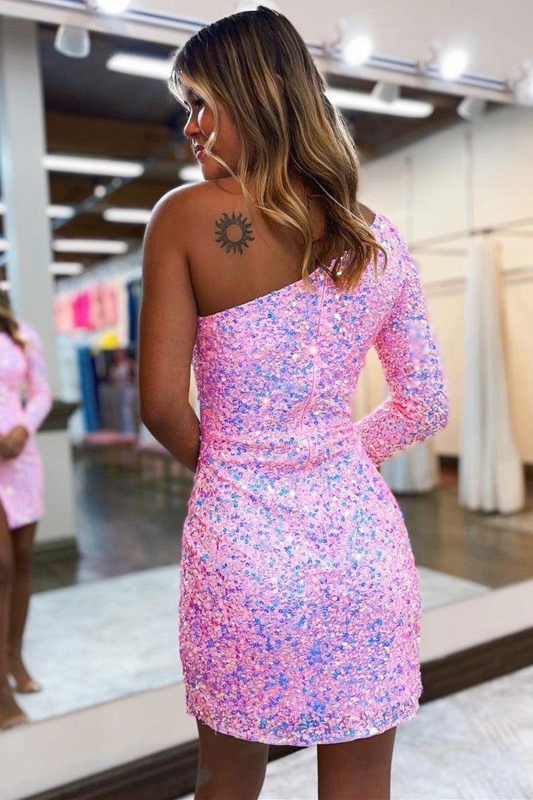 Bodycon Homecoming Dress One Shoulder with Slit Short Party Cocktail Dress