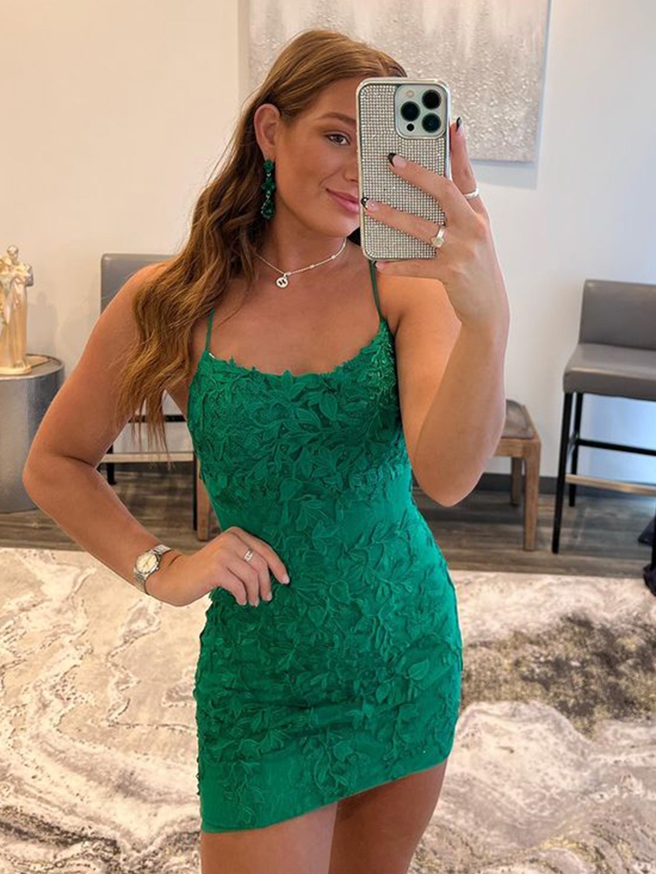 Bodycon Homecoming Dress Spaghetti Straps Lace Short Party Cocktail Dress