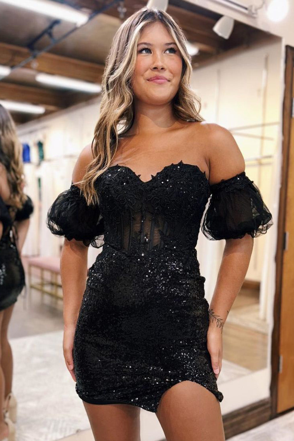 Bodycon Homecoming Dress Sparkly Sequin Style Strapless with Split Short Party Cocktail Dress