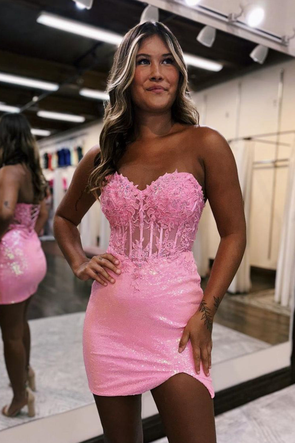 Bodycon Homecoming Dress Sparkly Sequin Style Strapless with Split Short Party Cocktail Dress
