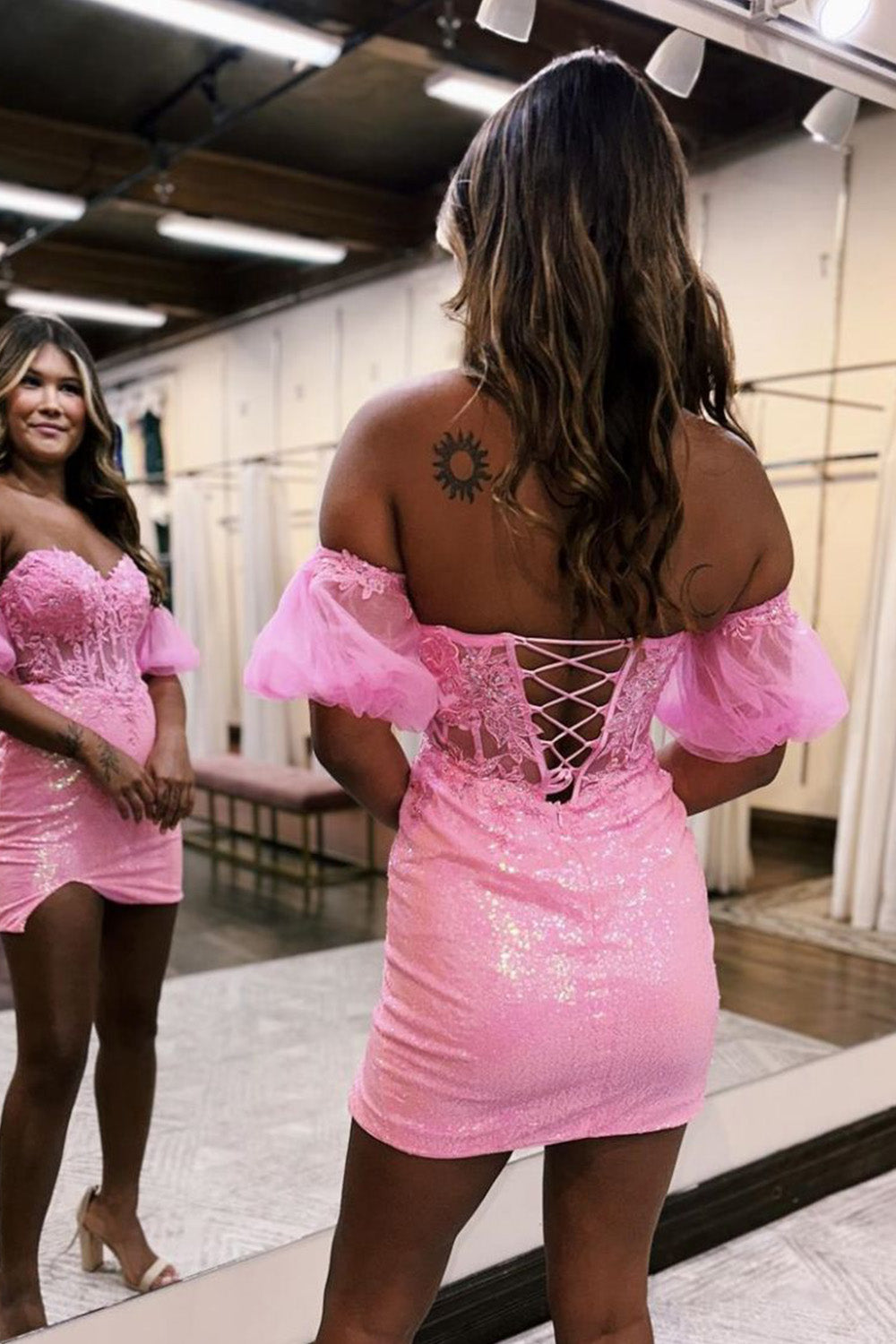 Bodycon Homecoming Dress Sparkly Sequin Style Strapless with Split Short Party Cocktail Dress