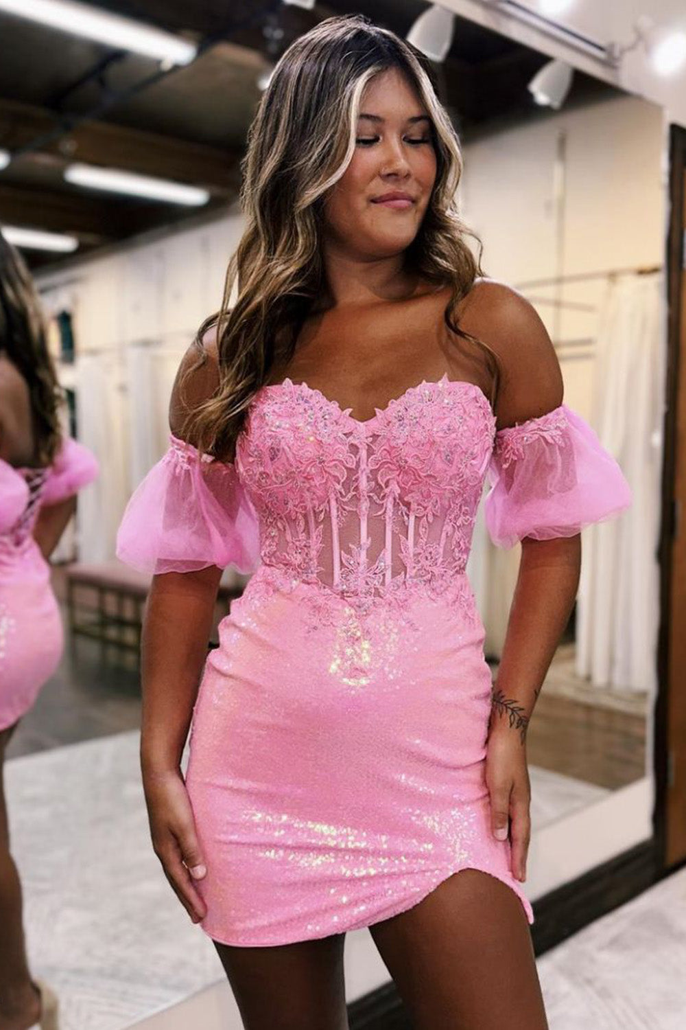 Bodycon Homecoming Dress Sparkly Sequin Style Strapless with Split Short Party Cocktail Dress