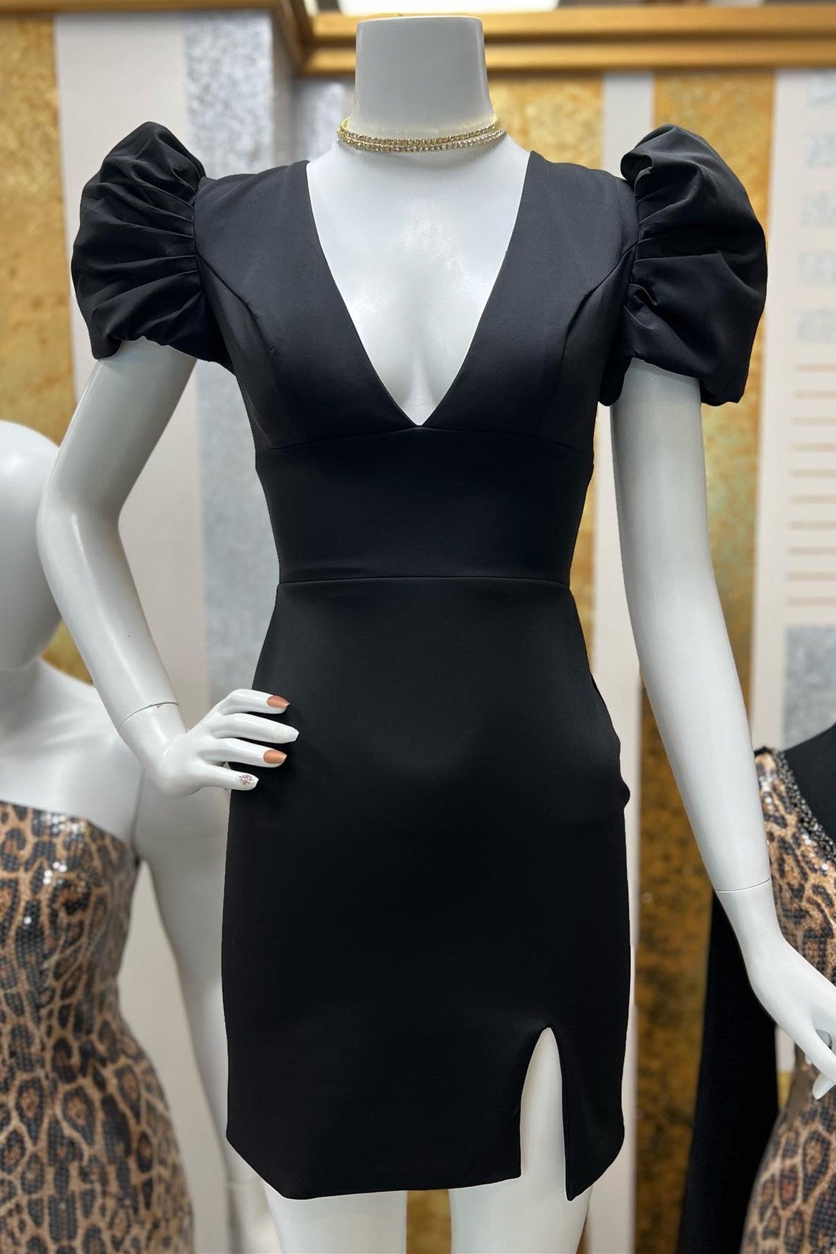 Bodycon Homecoming Dress Style With Cute Puff Sleeves Cobalt Blue Plunge Short Party Cocktail Dress