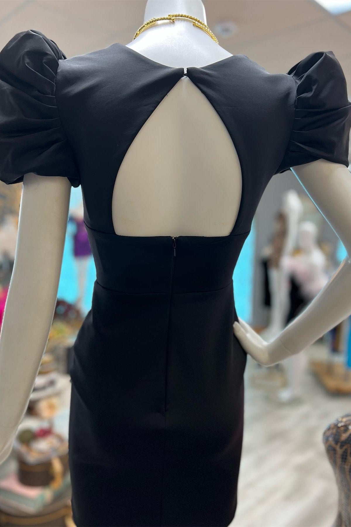 Bodycon Homecoming Dress Style With Cute Puff Sleeves Cobalt Blue Plunge Short Party Cocktail Dress