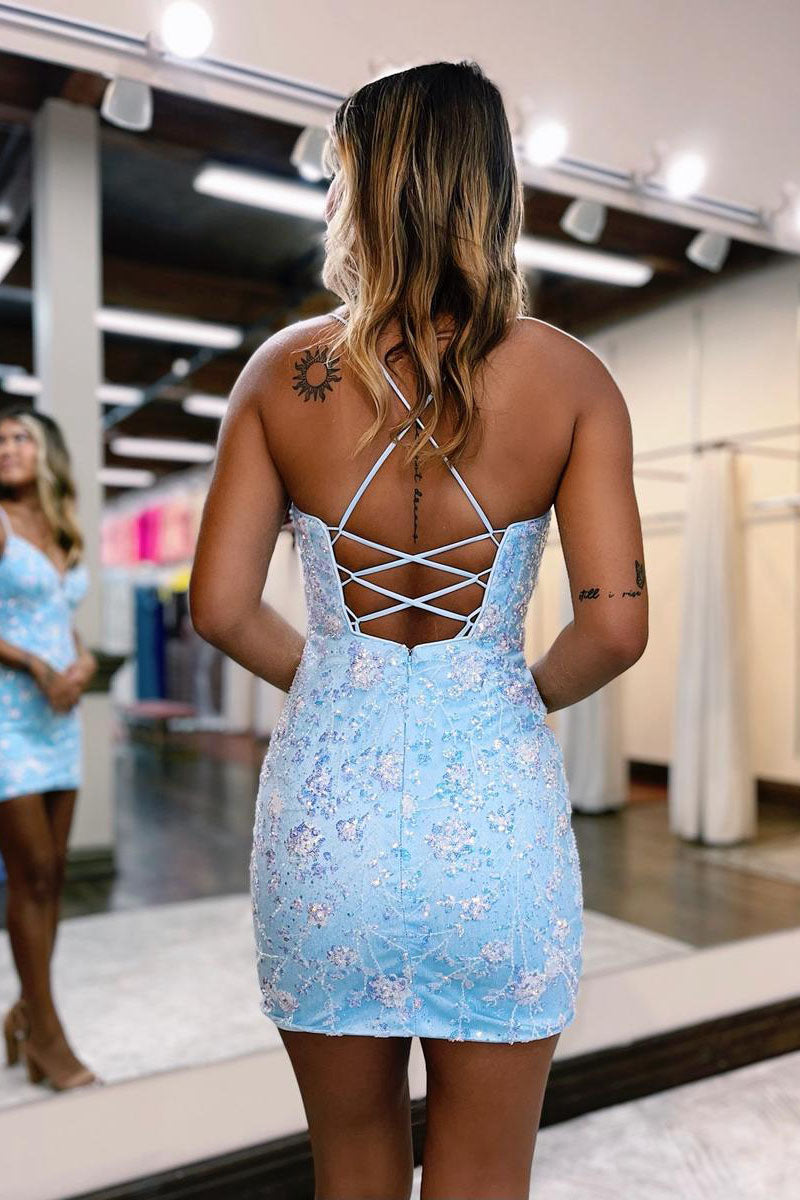 Bodycon Homecoming Dress V neck Lace Bodycon Fitting Party Short Party Cocktail Dress