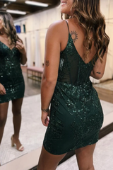 Bodycon Homecoming Dress V neck Shoulder straps Bodice Mini Short Party Cocktail Dress