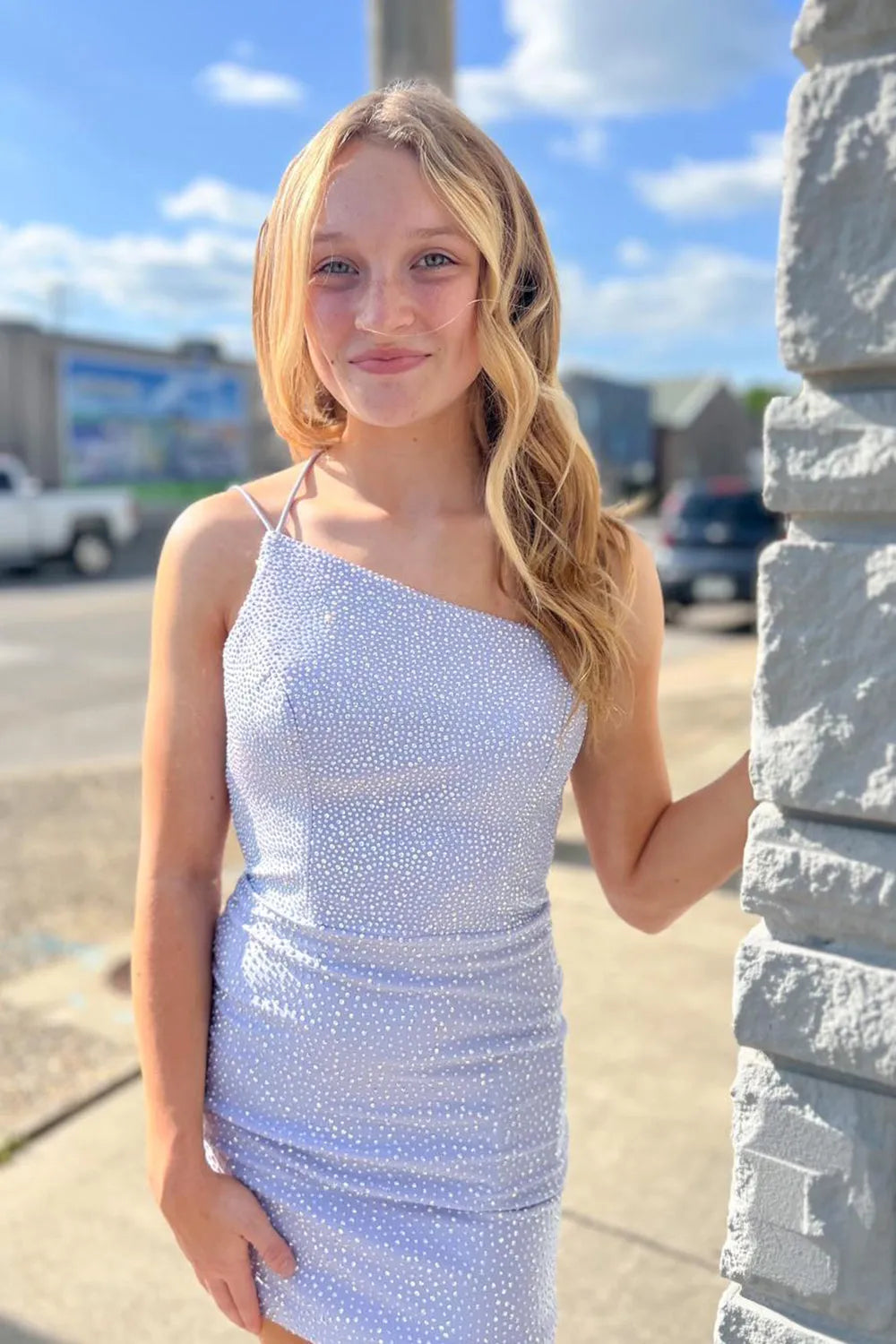 Bodycon Homecoming Dress one shoulder Style Lace Up Bodycon Fitting Delicate Beading Short Party Cocktail Dress