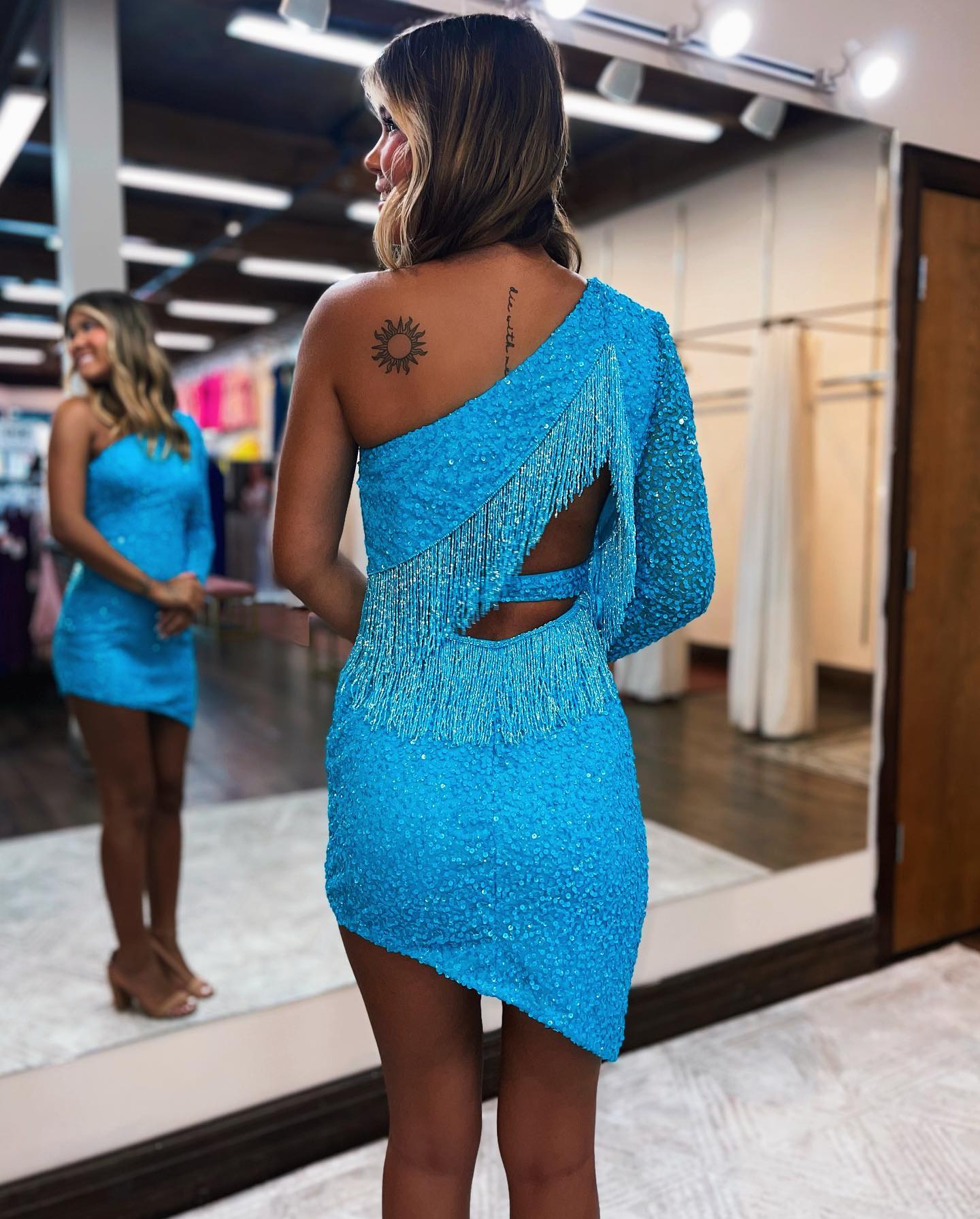 Bodycon Homecoming Dress one shoulder Style Tassel Back Party Short Party Cocktail Dress