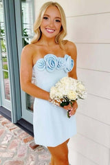 Bodycon Strapless Homecoming Dresses Mini Cocktail Dress with 3D Rosette Bodice