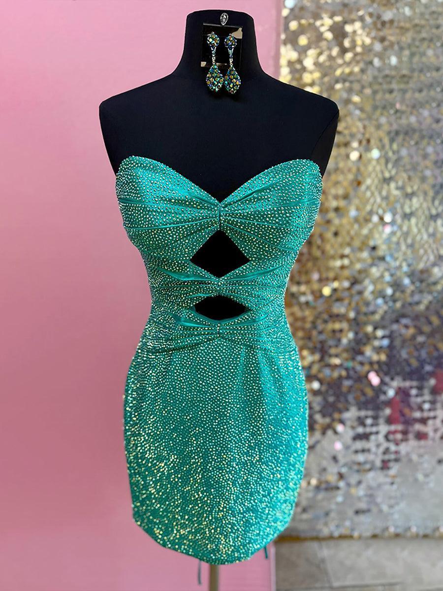 Bodycon Strapless Sweetheart Short Homecoming Dresses with Keyholes