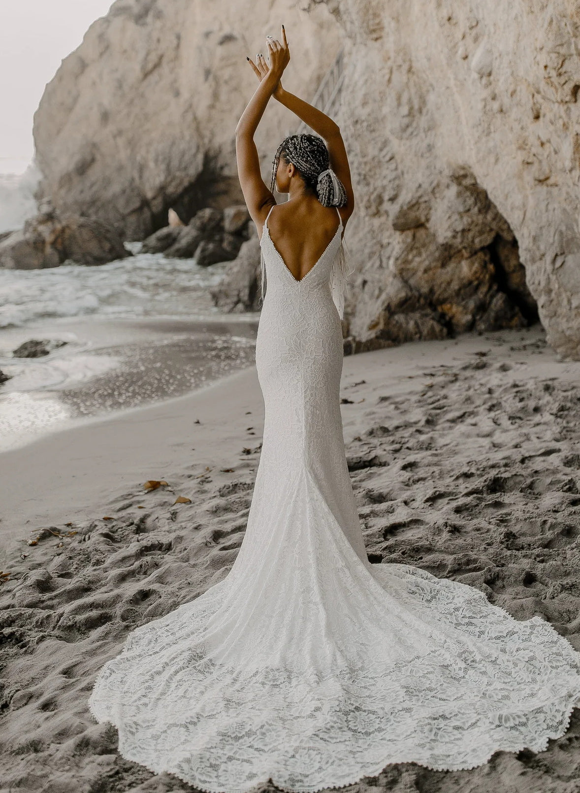 Boho Lace Open Back Mermaid Wedding Dress With Court Train