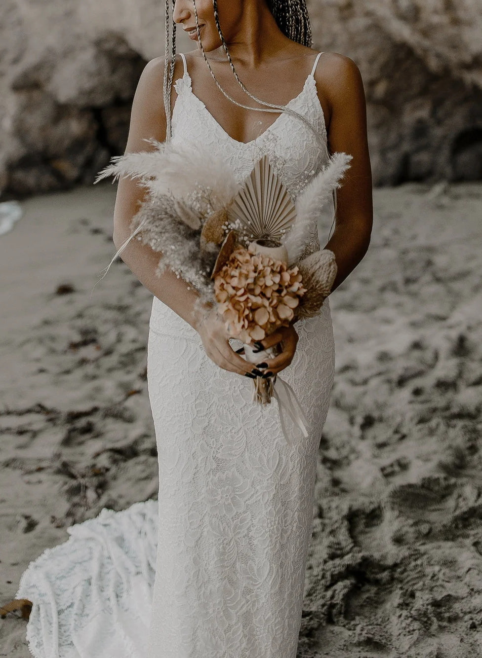 Boho Lace Open Back Mermaid Wedding Dress With Court Train
