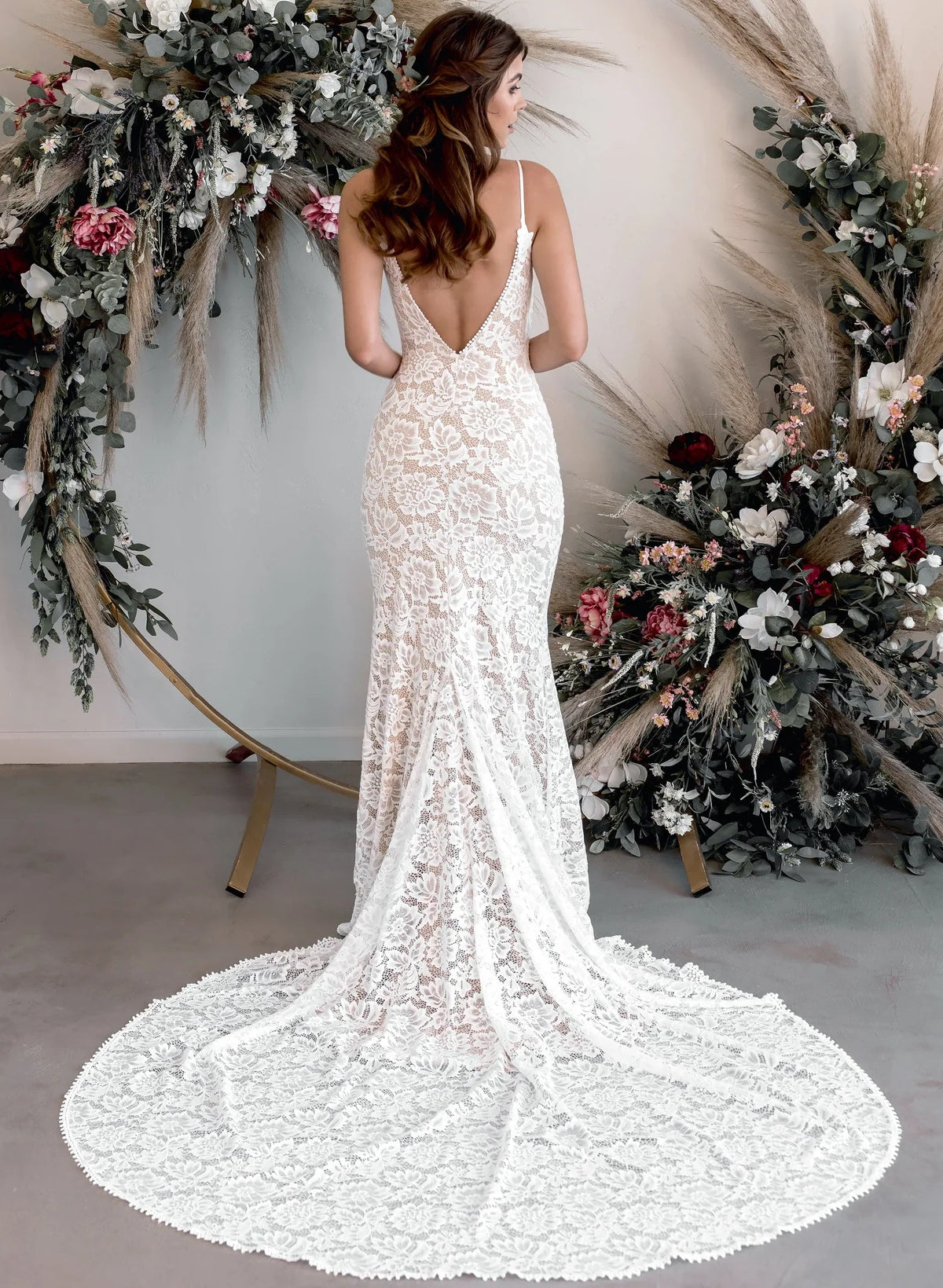 Boho Lace Open Back Mermaid Wedding Dress With Court Train