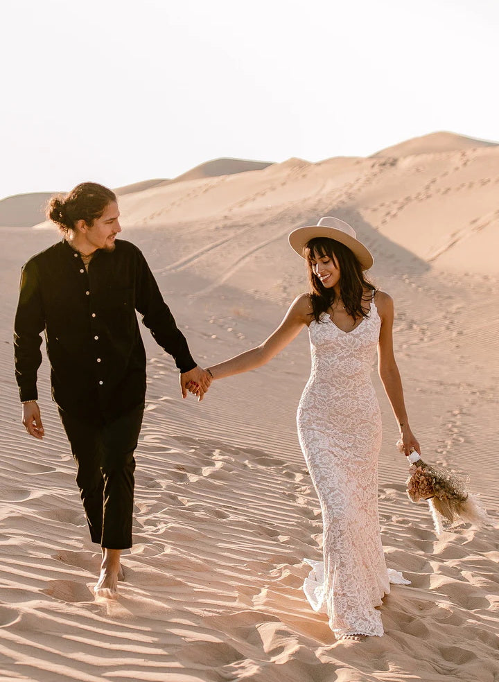 Boho Lace Open Back Mermaid Wedding Dress With Court Train