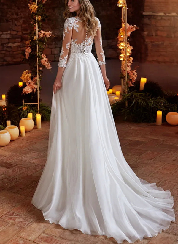 Boho Lace Wedding Dress With 3/4 Sleeves