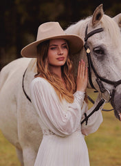 Boho Lace Wedding Dress with V Neck and Long Sleeves