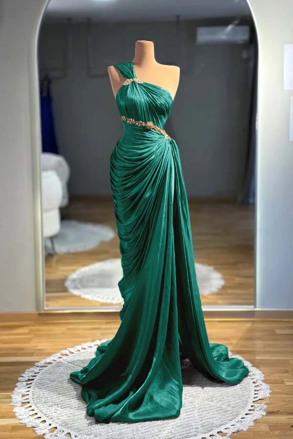 Brown Mermaid Prom Dress Sleeveless One Shoulder Formal Dress With Beadings and Rhinestones