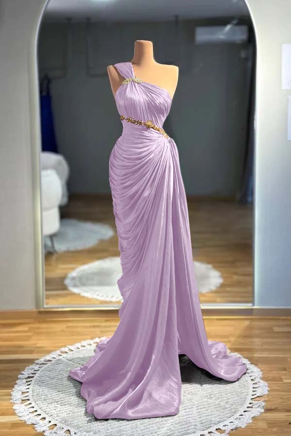 Brown Mermaid Prom Dress Sleeveless One Shoulder Formal Dress With Beadings and Rhinestones