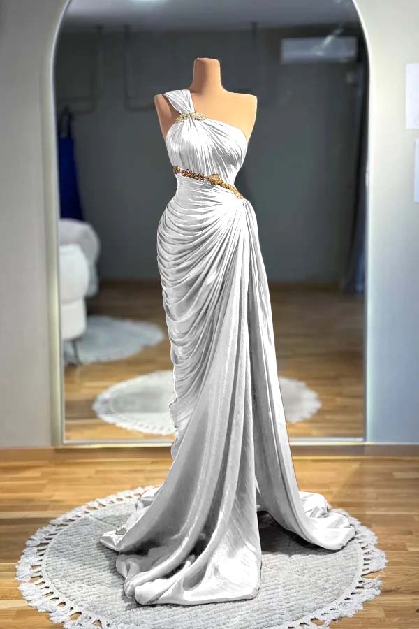 Brown Mermaid Prom Dress Sleeveless One Shoulder Formal Dress With Beadings and Rhinestones