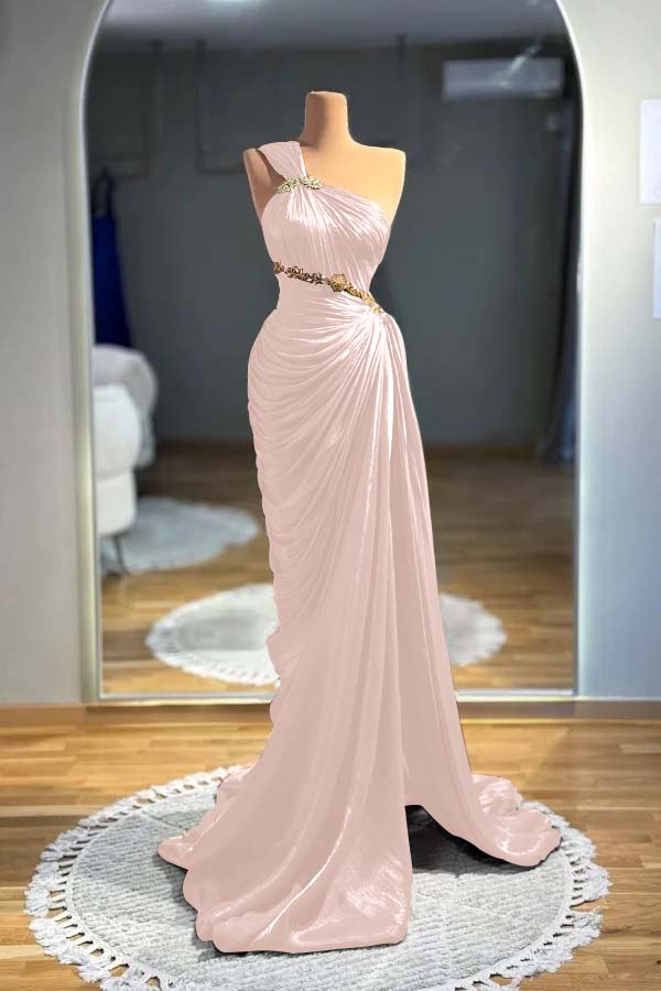 Brown Mermaid Prom Dress Sleeveless One Shoulder Formal Dress With Beadings and Rhinestones
