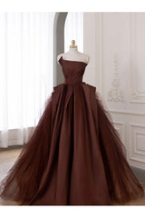 Brown Satin Tulle Long Prom Gown Formal Evening Dress