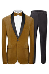 Brown Two Piece Velvet Shawl Lapel Wedding Suit