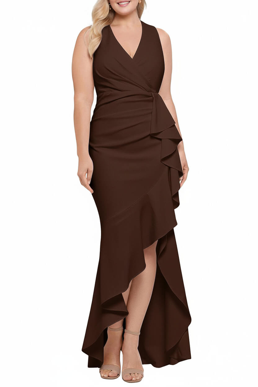 V-Neck Sleeveless Plus Size Floor-Length Sheath/Column Mother of the Bride Dresses with Ruffles