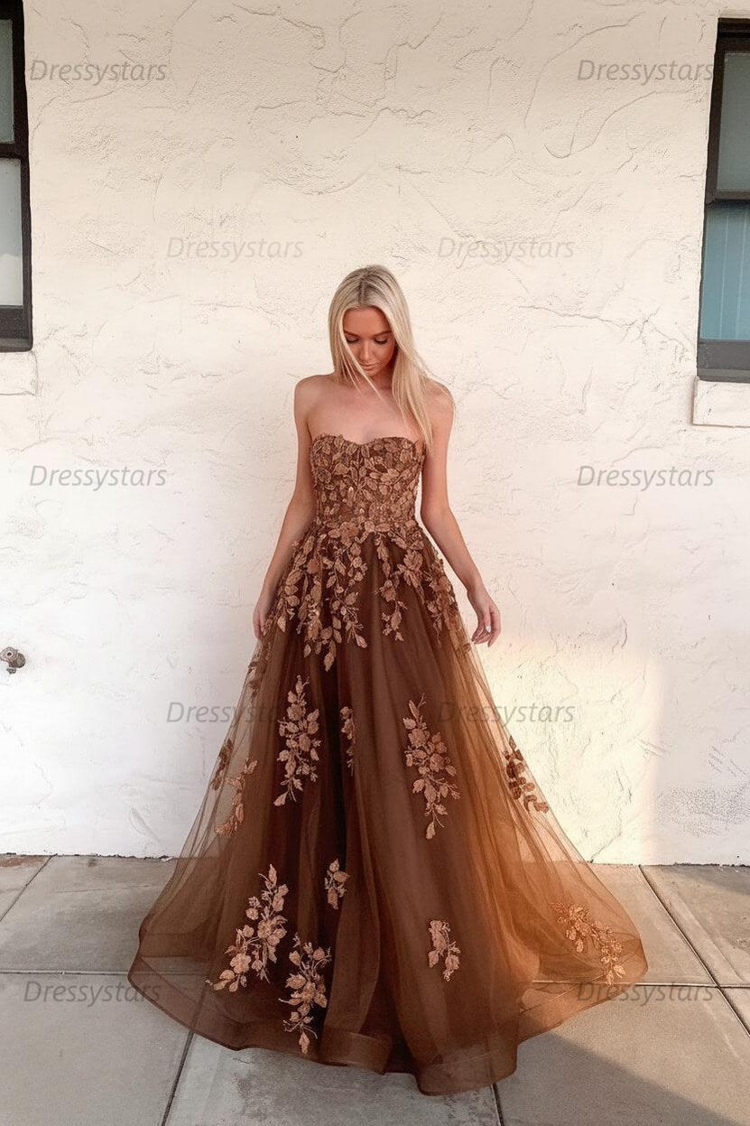 Orange Prom Dress Sweetheart Long Evening Dress with Appliques