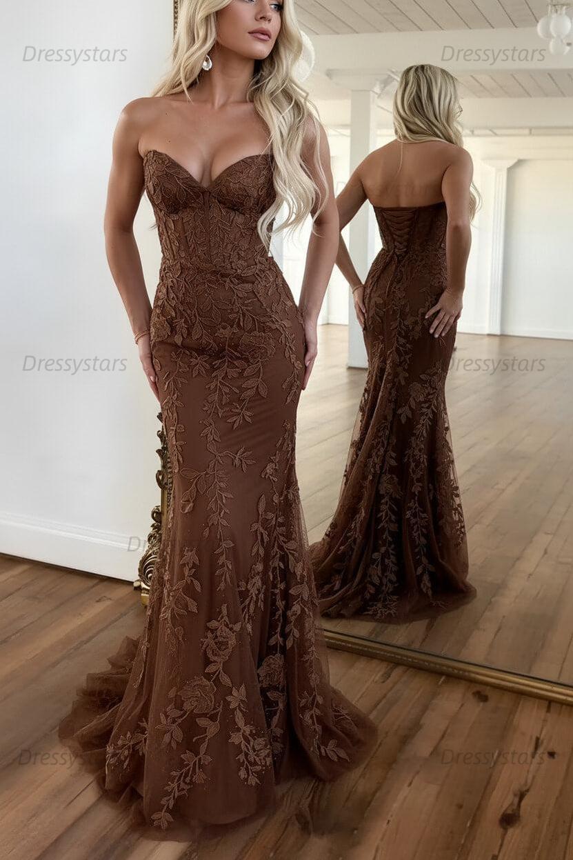 Lilac Prom Dress Corset Sweetheart Lace Mermaid Evening Formal Gown