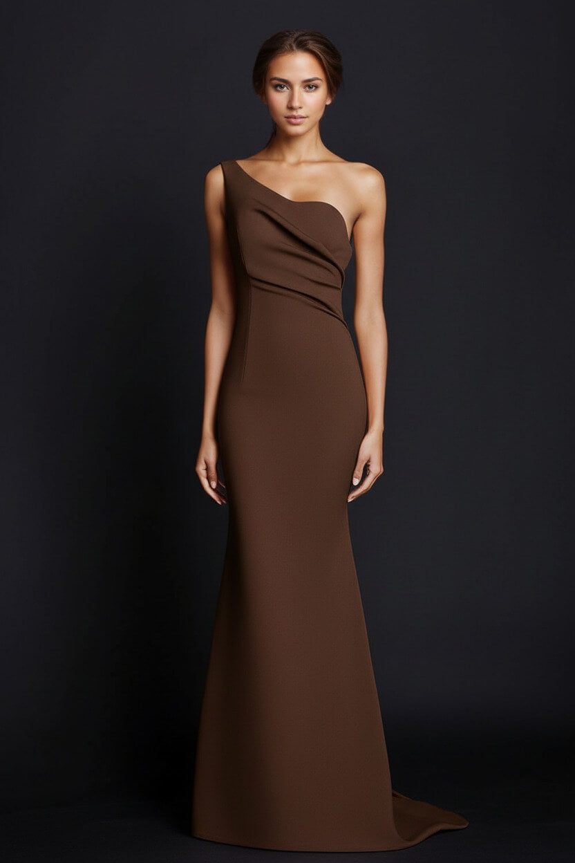 Dressystars One Shoulder Khaki Wedding Guest Dress Mermaid Long Formal Dress