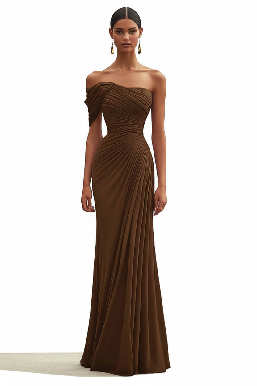 Dressystars One Shoulder Ruched Mermaid Dark Green Wedding Guest Dress Long Formal Dress
