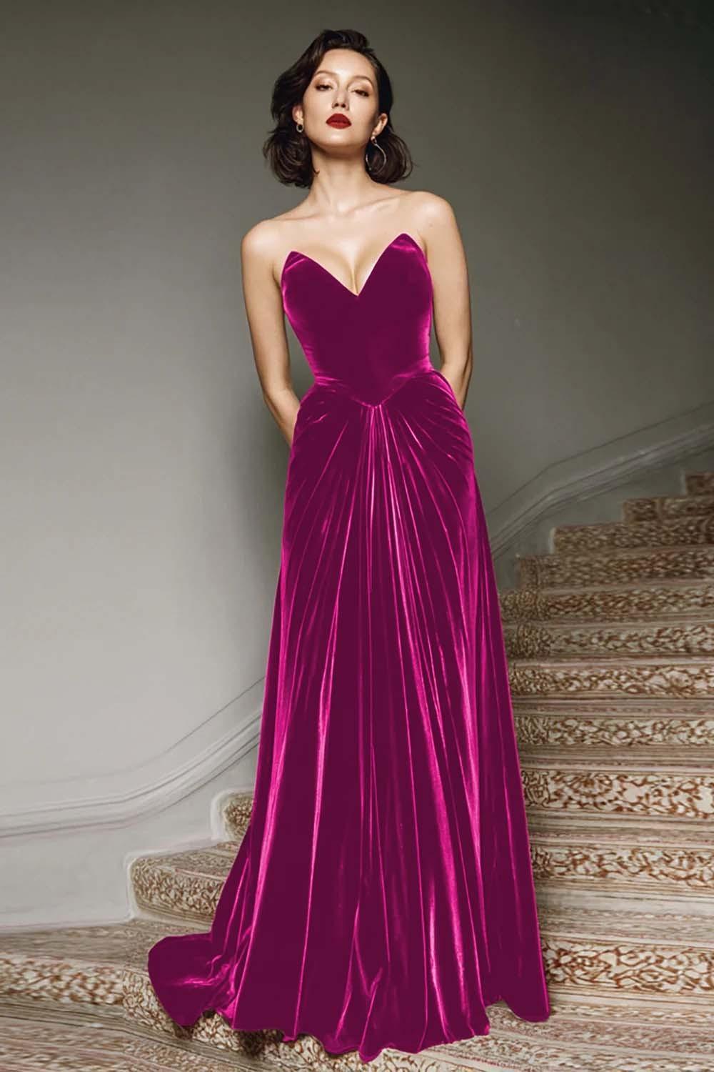 Dressystars Burgundy A-Line Sweetheart Maxi Velvet Prom Dress