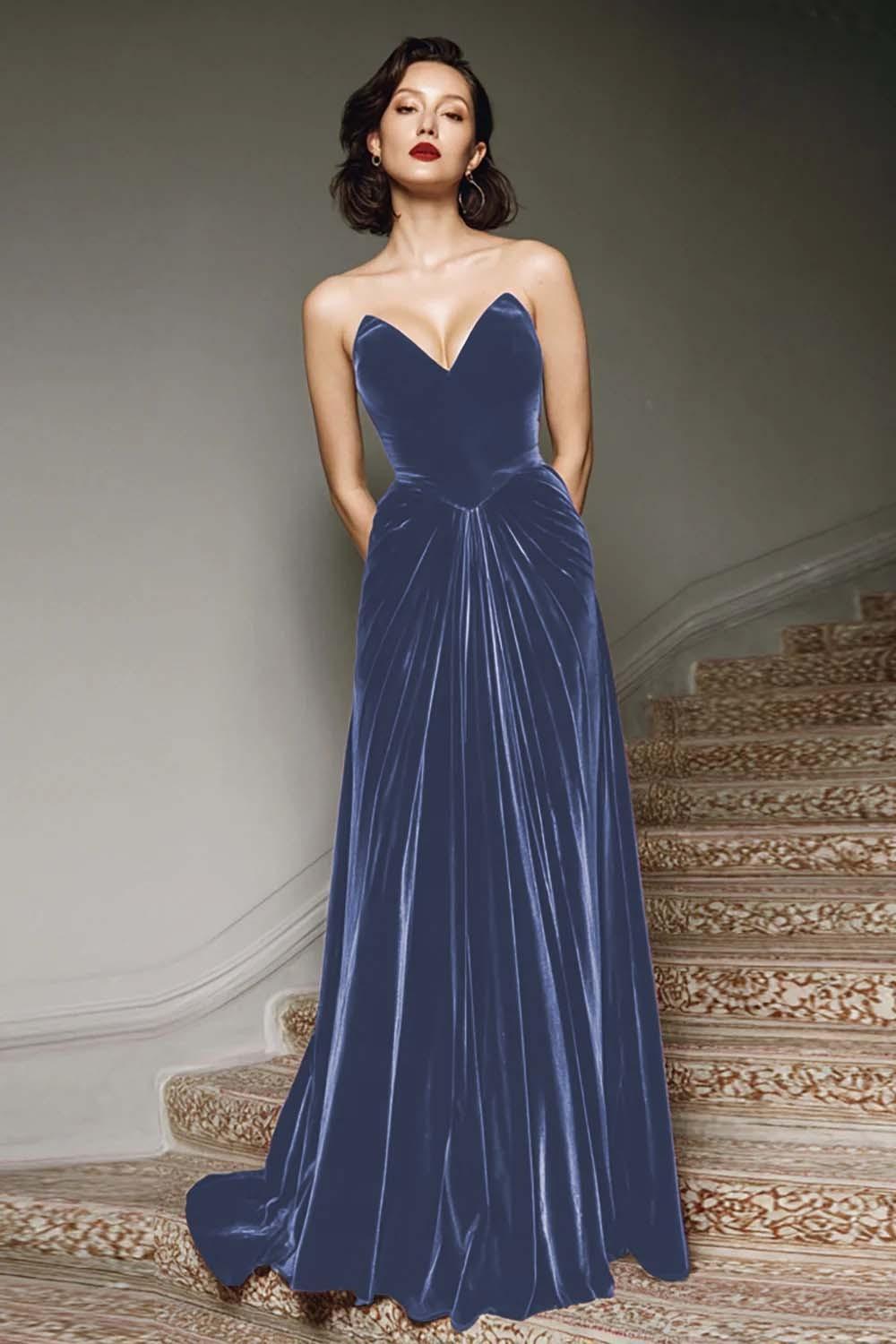 Dressystars Burgundy A-Line Sweetheart Maxi Velvet Prom Dress