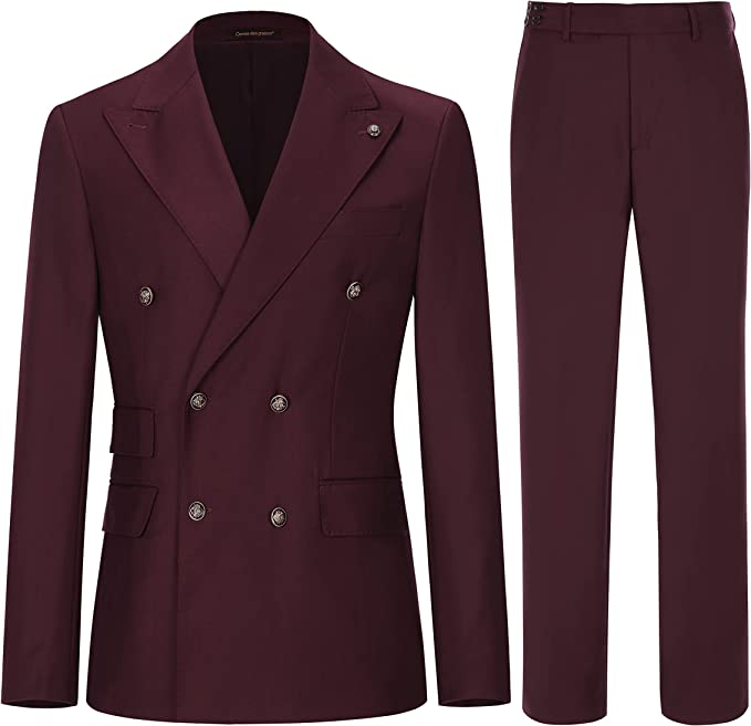 Burgundy Double Breasted Peaked Lapel Prom Suit for Men