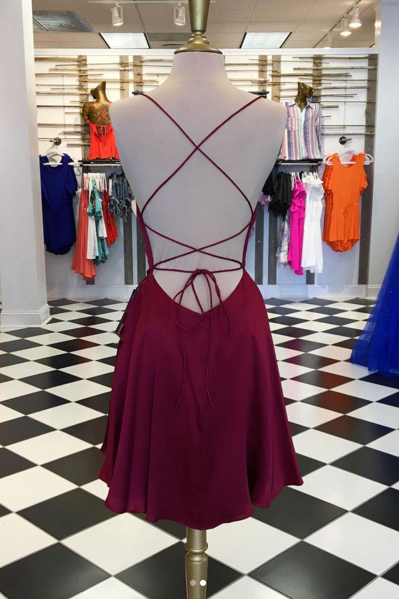 Burgundy Homecoming Dress Satin Short Party Cocktail Dress