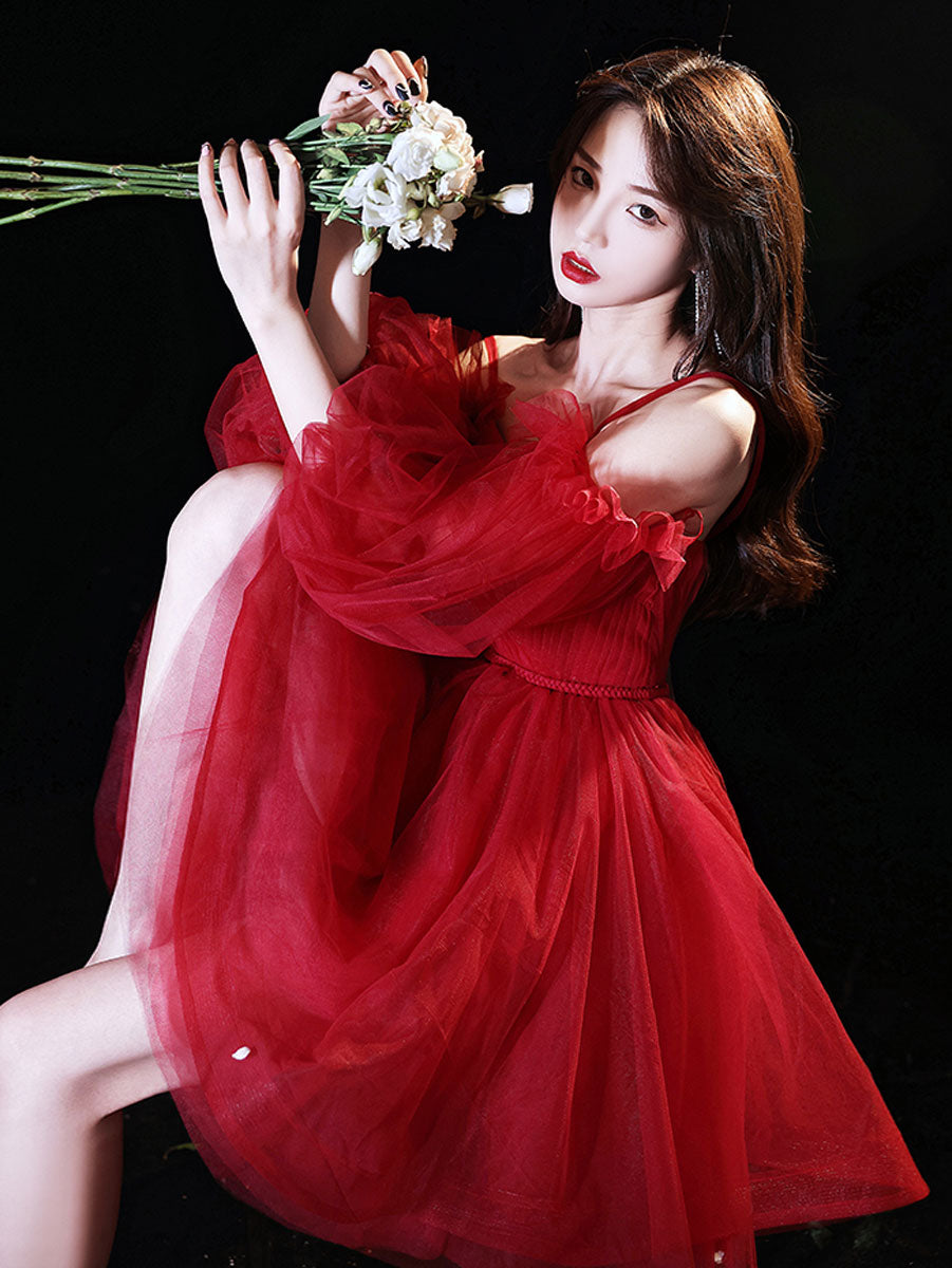 Burgundy Homecoming Dress Sweetheart Neck Tulle Short Party Cocktail Dress