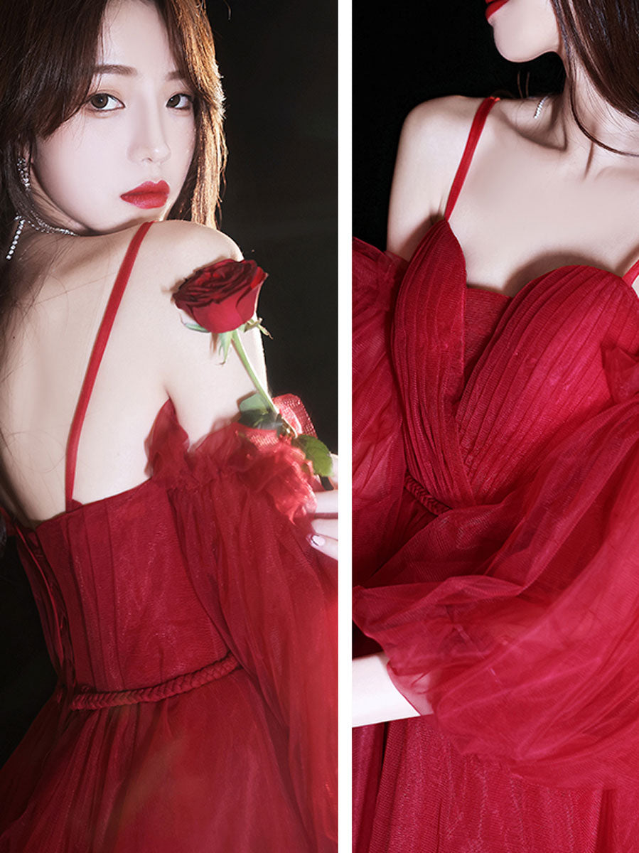 Burgundy Homecoming Dress Sweetheart Neck Tulle Short Party Cocktail Dress