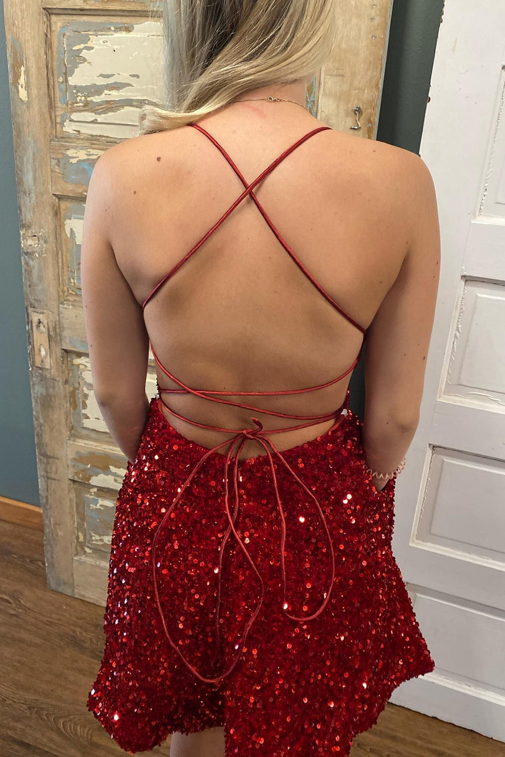 Burgundy Homecoming Dresses A-Line Backless Short Hoco Dresses with Pockets