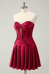 Burgundy Homecoming Dresses Sweetheart Corset A Line Short Cocktail Dresses