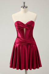 Burgundy Homecoming Dresses Sweetheart Corset A Line Short Cocktail Dresses