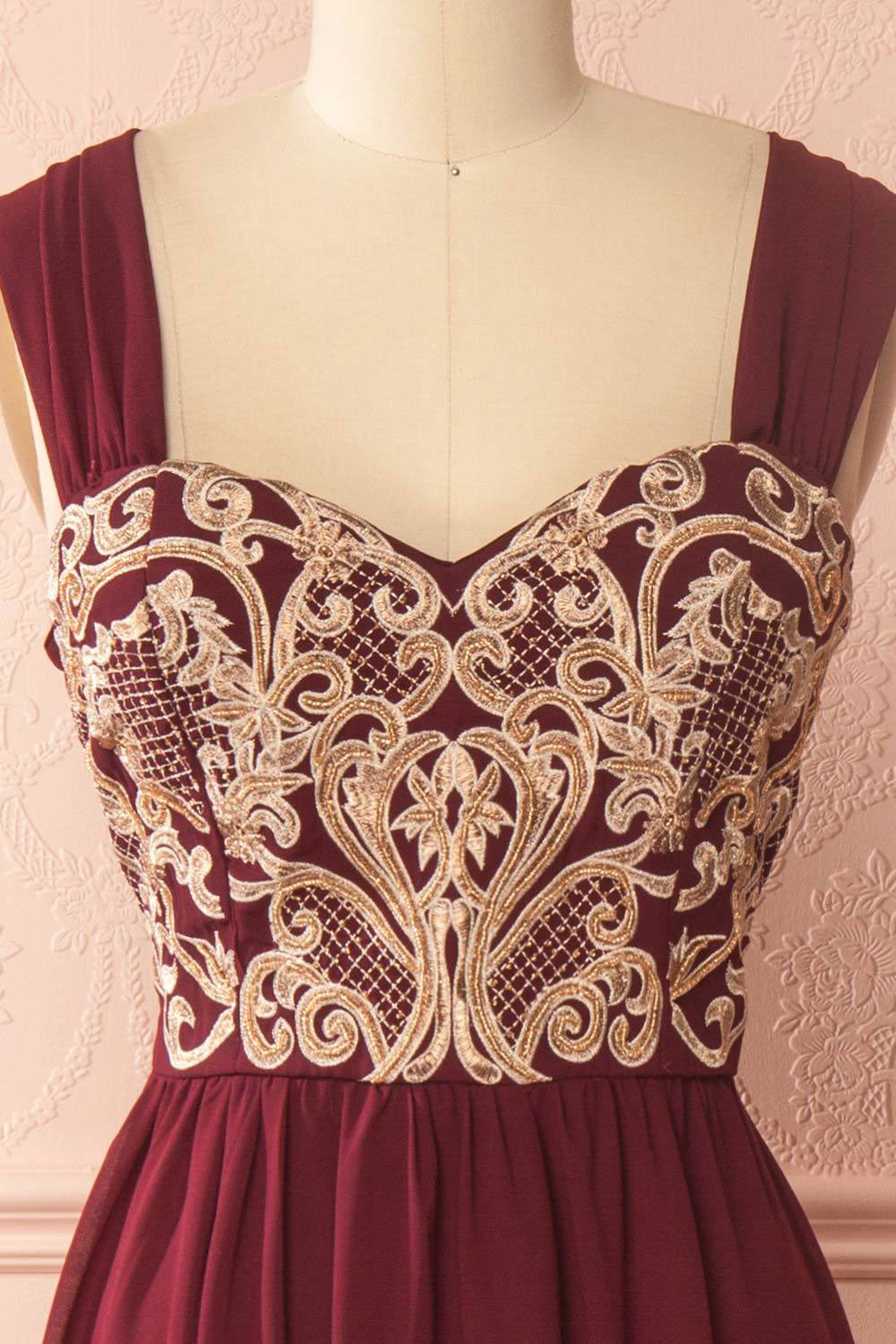 Burgundy Prom Dress Chiffon Lace Appliques Long Formal Evening Dress