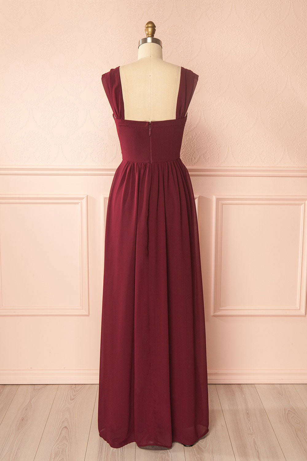 Burgundy Prom Dress Chiffon Lace Appliques Long Formal Evening Dress