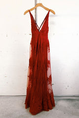 Burgundy Prom Dress Lace Tulle Long Formal Evening Dress