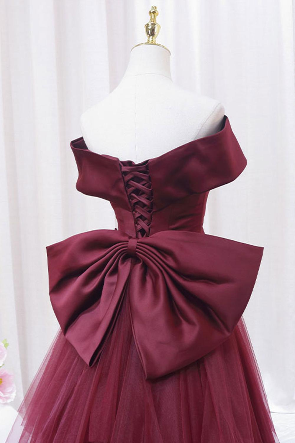 Burgundy Prom Dress Mermaid Tulle Long Formal Evening Dress